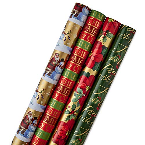 Product Cover Hallmark Reversible Christmas Wrapping Paper Bundle, Traditional (Pack of 4, 150 sq. ft. ttl.)