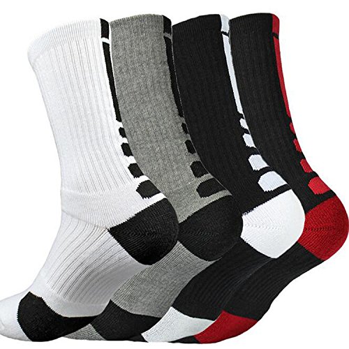 Product Cover Qiangyun 4 Pack Mens Dri-fit Cushion Elite Basketball Athletic Outdoor Compression Crew Sock,Men's Sports Socks Youth Socks