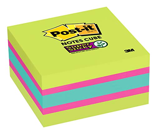 Product Cover Post-it Super Sticky Notes Cube, 3 in x 3 in, Bright Colors, 1 Cube/Pack, 360 Sheets/Cube (2027-SSGFA)