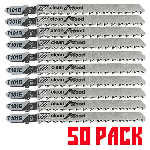 Product Cover 50Pack T101B T-Shank Contractor Jig saw Blades - 4 Inch 10 TPI Jigsaw Blades Set- Made for High Speed Carbon Steel, Clean and Precise Straight Cutting Wood Boards PVC Plastic