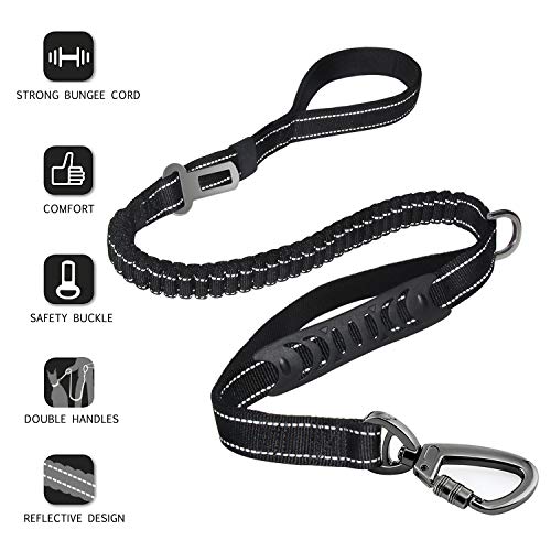 Product Cover Fashion&cool Heavy Duty Dog Leash Especially Large Dogs Up to 150lbs, 6 Ft Reflective Dog Walking Training Shock Absorbing Bungee Leash Car Seat Belt Buckle, 2 Padded Traffic Handle Extra Control