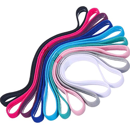 Product Cover Sumind 9 Pieces Thick Non-Slip Elastic Sport Headbands,Elastic Silicone Grip Exercise Hair and Sweatbands for Football, Basketball, Soccer, Tennis, Yoga and Golf (Multi-Color 1)