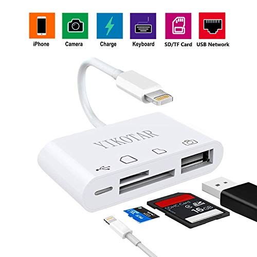 Product Cover Lightning to USB Camera Adapter,YIKU 4 in 1 SD/TF Card Reader, Trail Game Camera Card Viewer Reader, Micro SD Card Reader USB 3.0 OTG Cable support iPhone X 8 7 6 Plus and iPad, Plug and Play