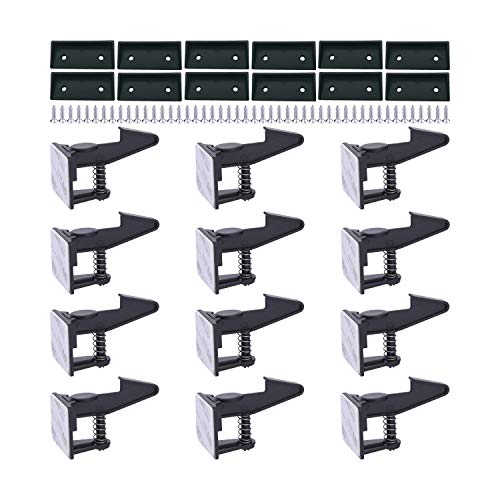Product Cover Cabinet Locks Child Safety Latches - OKEFAN 12 Pack Baby Proofing Cabinets Drawer Lock Adhesive Latch for Kids Proof Drawers No Drilling Tools Needed