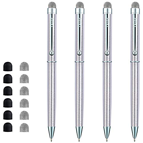 Product Cover ChaoQ Stylus Pen, 4 Pcs Stainless Steel Silver Hybrid Mesh Fiber Tip Stylus Pen and Ballpoint Pen for Touch Screen Devices with 6 Extras Fiber Tips, 6 Extras Rubber Tips