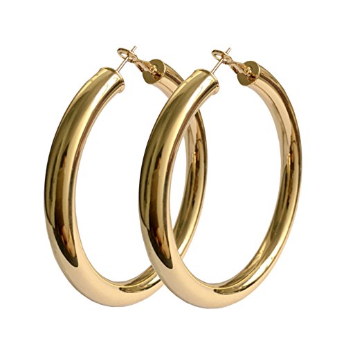 Product Cover STAYJOY 18K Gold Polished Fashion High-Profile Big Hoop Earrings with Omega Backs (Large)