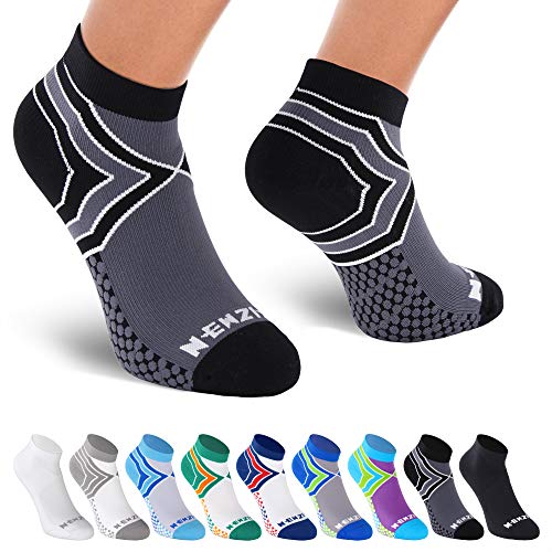Product Cover NEWZILL Low Cut Compression Socks - Unisex Running Socks With Embedded Frequency Technology For Heel, Ankle & Arch Support (Medium, Black/Grey)