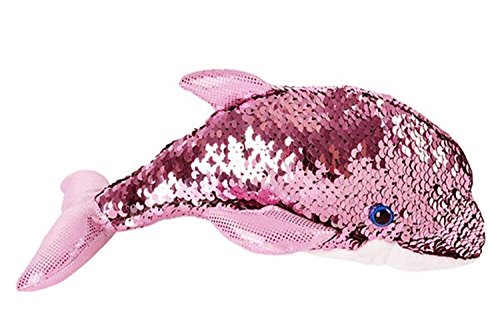 Product Cover Sequinimals Sequin Dolphin Plush Stuffed Animal, Reversible Sequins Pink and Silver