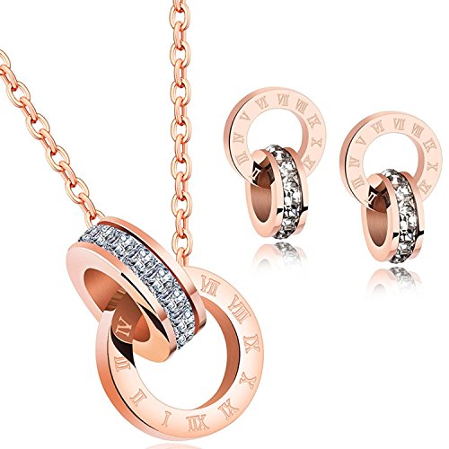 Product Cover 18k Rose Gold Pendant Necklace Crystal From Swarovski Stainless Steel Jewelry Gifts For Women (set)