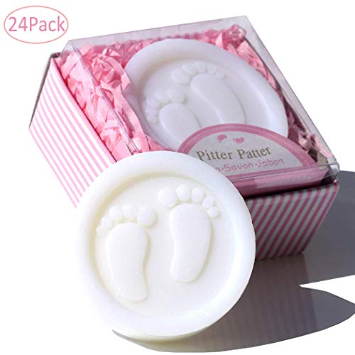 Product Cover Lovely Handmade Pink Pitter Patter Style Soap Favors Exquisite Gift Packaging for Baby Girl Baby Shower Favors (24 Pack)