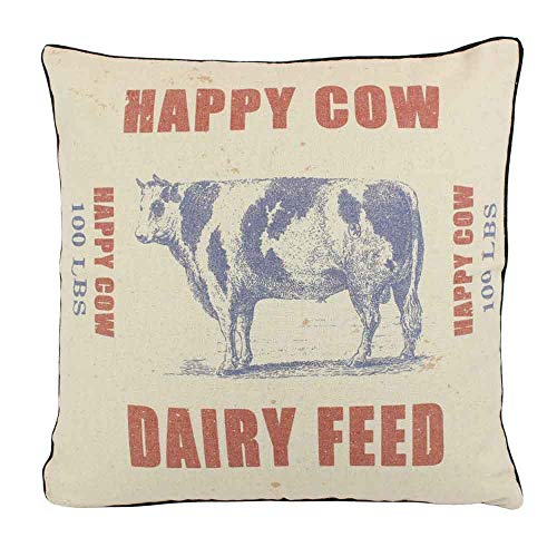 Product Cover JuniperLab Shabby Chic Farmhouse Primitives Grain Sack Happy Cow Dairy Feed Throw Pillow Covers 16'' French Style