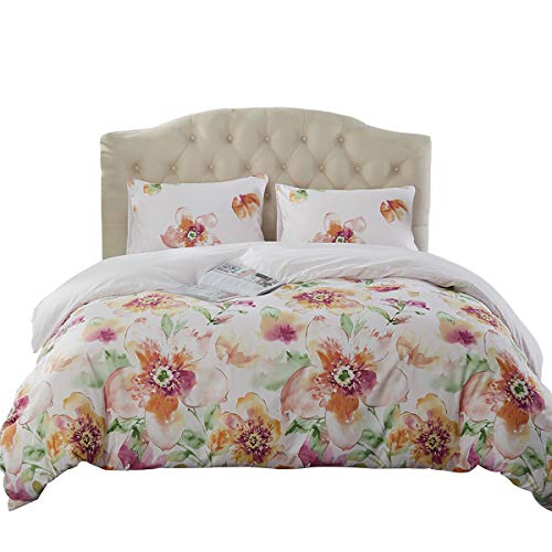 Product Cover JML Duvet Cover, Luxury Soft Brushed Microfiber 3 Piece Queen Duvet Cover Set with Zipper Closure Tie - Floral Boho Pattern Bedding Set, Off-White Pink Floral