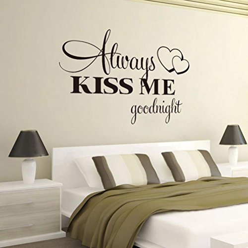Product Cover Vacally Wall Stickers Wallpaper Art Decals Letter Always Kiss Me Goodnight Mural Home Decor Room Living Room Bedroom Background