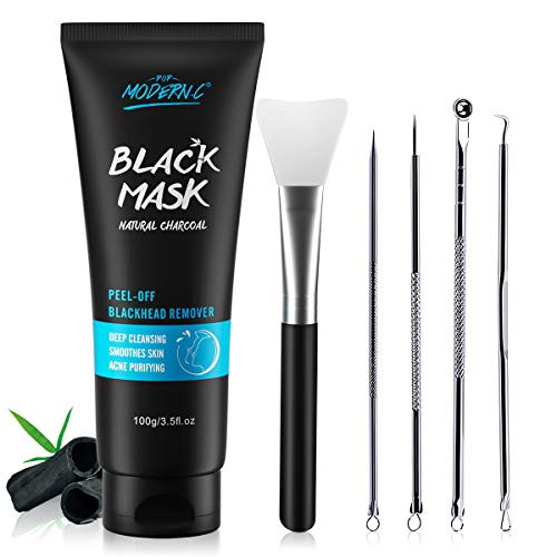 Product Cover Black Mask-Blackhead Removal Mask Peel Off Facial Black Mask 3.5oz(100G) Pore Control, Skin Cleansing, Purifying Bamboo Charcoal With Blackhead Remover Extractor Tools Kit & Mask Brush XMAS GIFT