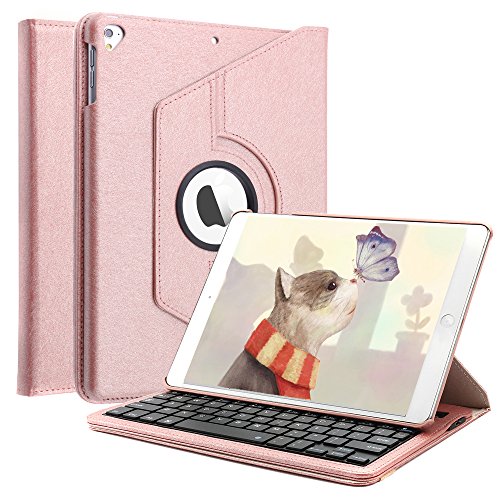 Product Cover Keyboard Case Compatible iPad 6th Gen 2018 /iPad 5th Gen 2017/ iPad Pro 9.7 2016 / iPad Air 2/ iPad Air, Bluetooth Keyboard KVAGO-360 Rotating Bluetooth Keyboard Cover (Rose Gold)