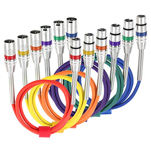 Product Cover TISINO 6 Pack Multi-Color XLR Patch Cables, 3-Pin Balanced XLR Male to Female Microphone Cable Mic Cords - 3.3 feet/1 Meter