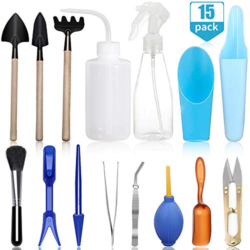 Product Cover 15 Pieces Succulent Plants Tools, Mini Garden Hand Tools Set Transplanting Tools Miniature Planting Gardening Tool Set for Indoor Miniature Fairy Garden Plant Care