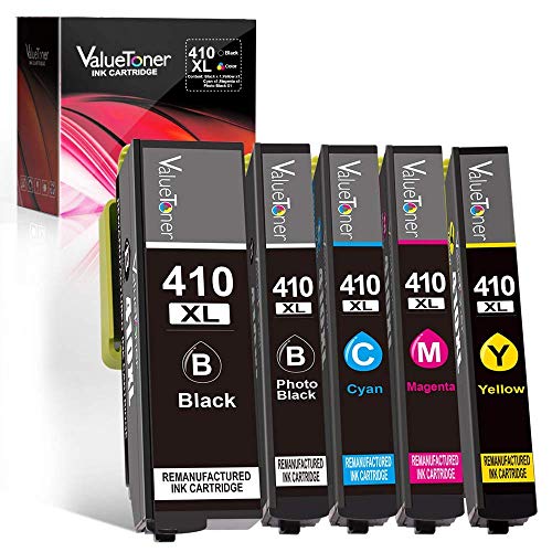 Product Cover Valuetoner Remanufactured Ink Cartridge Replacement for Epson 410XL 410 XL T410XL High Capacity for XP-7100 XP-830 XP-530 XP-630 XP640 XP635 Printer (Black, Cyan, Magenta, Yellow, Photo Black) 5 Pack