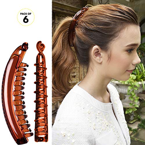 Product Cover RC ROCHE ORNAMENT 6 Pcs Womens Premium Hair Plastic Banana Classic Clincher Strong Hold Ponytail Maker Styling Girls Ladies Beauty Accessory Clasp Clip, Large Brown