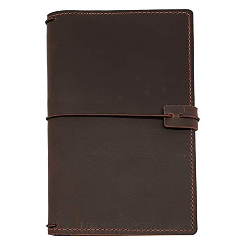 Product Cover Travelers Notebook Cover with 4 Elastics, Inner Pocket + Card & Pen Holder, Distressed Dark Brown Genuine Leather, Standard Size