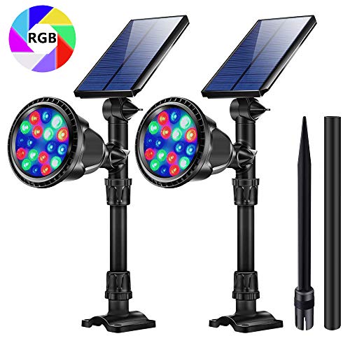 Product Cover JSOT RGB Outdoor Solar Path Lights, 18 LED Spotlight Waterproof Landscape Lights Solar Security Lamps with 9 Light Modes for Flag Tree Garage Deck Garden Wall Backyard