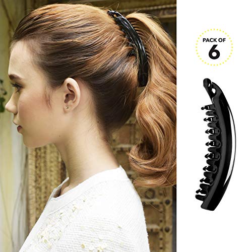 Product Cover RC ROCHE ORNAMENT 6 Pcs Womens Premium Hair Plastic Banana Classic Clincher Strong Hold Ponytail Maker Styling Girls Ladies Beauty Accessory Clasp Clip, Large Black