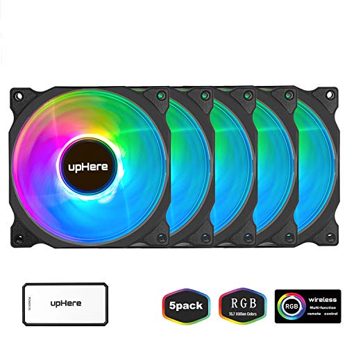 Product Cover upHere Wireless RGB LED 120mm Case Fan,Quiet Edition High Airflow Adjustable Color LED Case Fan for PC Cases, CPU Coolers,Radiators System,5-Pack / C8123-5