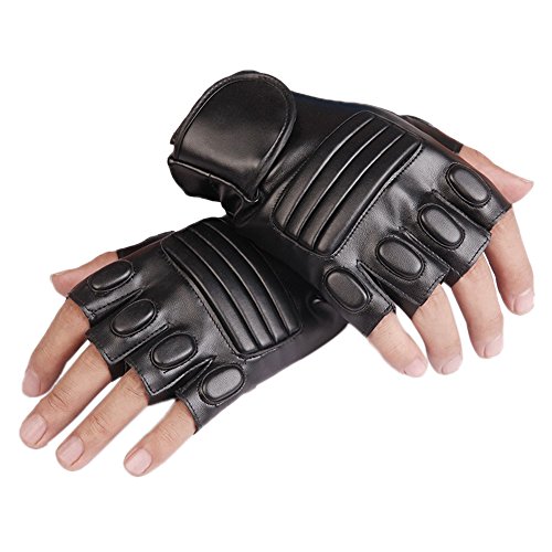 Product Cover Men's Fingerless PU Leather Gloves Half Finger Driving Cycling Motorcycle Outdoor Gloves