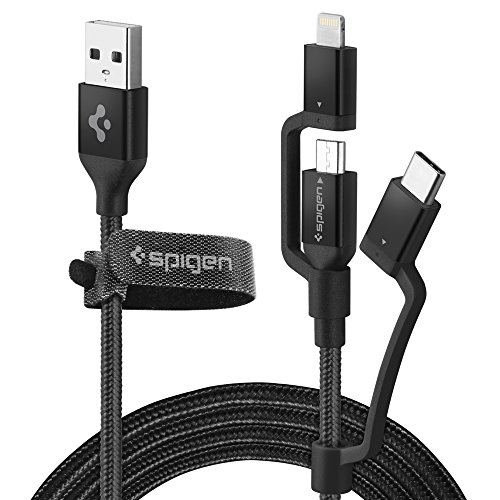 Product Cover Spigen DuraSync 3-in-1 Universal Charger Cable, Lightning/USB-C/Micro USB, Premium Braided [4.9ft MFi Certified] Multi Charging Cable Works with iPhone, iPad, Galaxy, LG, Pixel with a Cable Organizer
