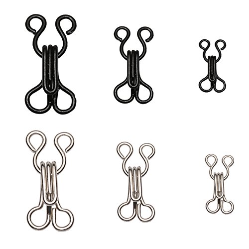 Product Cover Maosifang 100 Set Sewing Hooks and Eyes Closure for Bra,Clothing,Sewing DIY Craft,3 Sizes (Black and Silver)