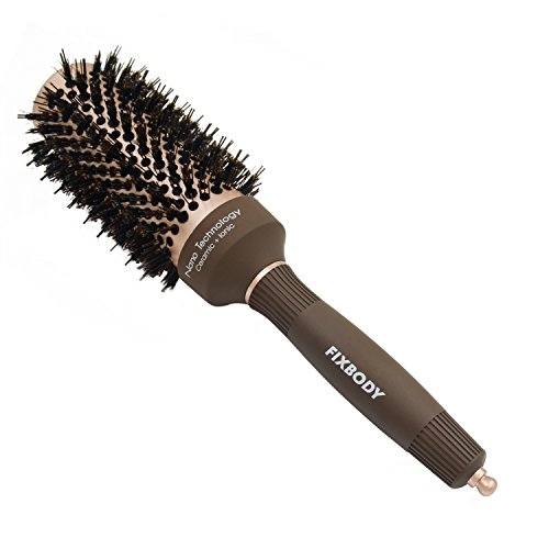 Product Cover FIXBODY Round Hair Brush with Boar Bristles, Nano Thermal Ceramic, Ionic Tech and Anti-Static, Roller Hairbrush for Blow Drying, Curling, Straightening (3 inch, Barrel 1.7 inch)