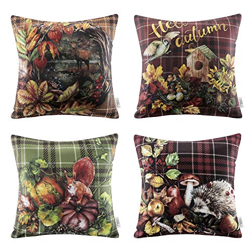 Product Cover Ashler Thanksgiving Throw Pillow Covers, Fall Turkey Pumpkin Decorative Pillow Case Cushion Cover Set of 4 for Couch and Sofa 18x18 Inches 45 x 45 cm