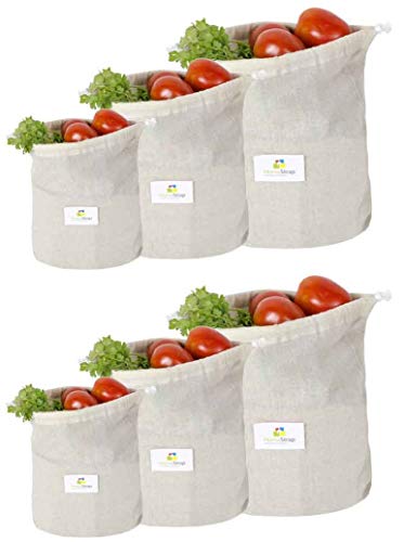 Product Cover HomeStrap Reusable Muslin Fridge Storage Cotton Bag for Fruits & Vegetables- Set of 6(Beige)