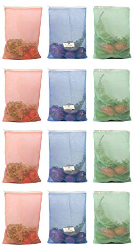 Product Cover HomeStrap Reusable Mesh Fridge Storage Bags for Fruits and Vegetables(Multicolour, Standard) - Set of 12