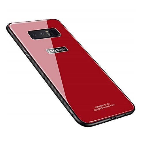 Product Cover Luhuanx Samsung Galaxy Note 8 Case Note 8 Glass Case,Tempered Glass Back Cover + TPU Frame Hybrid Shell Slim Case for Note 8,Galaxy Note 8 Red Case, Anti-Scratch Anti-Drop (Red)