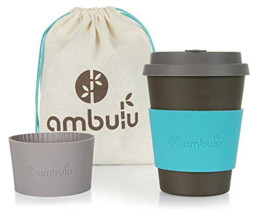 Product Cover Reusable Coffee Cup for Travel To Go 12oz | Portable Bamboo Mug with Lid, 2 Sleeves, Carry Bag | Plastic and BPA Free | Dishwasher Safe Eco Cups 350ml