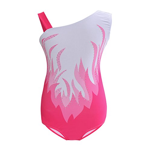 Product Cover Girls Dance Leotards Flame Swirl One Cold Shoulder Athletic Gymnastic Bodysuit