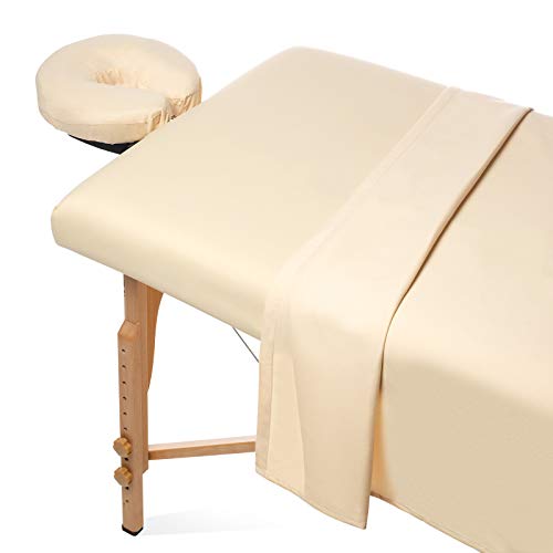 Product Cover Saloniture 3-Piece Microfiber Massage Table Sheet Set - Premium Facial Bed Cover - Includes Flat and Fitted Sheets with Face Cradle Cover - Natural