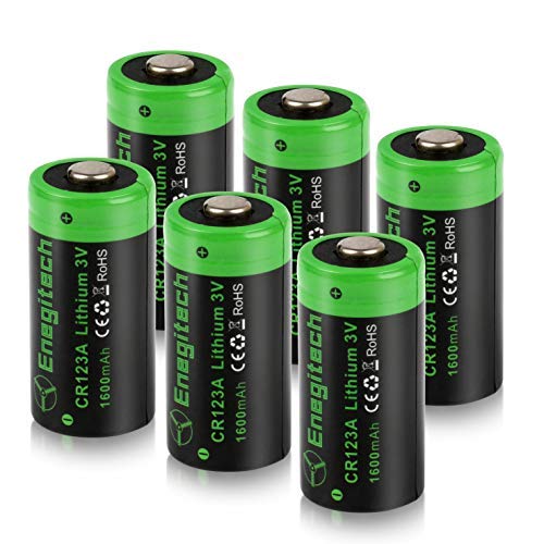 Product Cover CR123A 3V Lithium Battery, Enegitech 6Pack CR123A Batteries 1600mAh Non-Rechargeable with PTC Protection for Photo Camera Torch Microphones Flashlight