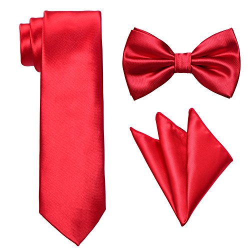 Product Cover Men's Necktie,Bowtie & Pocket Square 3pc Set-Pure Deluxe Neck Tie Red by Yakee Lemon