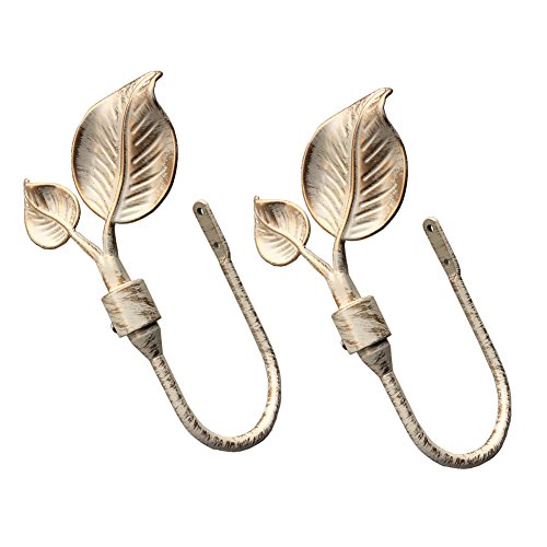 Product Cover Chictie European Vintage Polished Classic Curtain Holdbacks Decorative Wall Hooks Hanger for Drapes Linen Holder Window Treatment Hardware,Set of 2 (Mulberry Leaves Cream white)