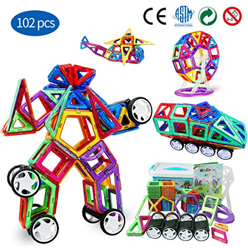 Product Cover Magnetic Blocks STEM Educational Gifts and Toys Set for Boys,Magnetic Tiles are Best Birthday Gift for Kids 102PCS