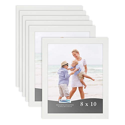 Product Cover Icona Bay 8x10 Picture Frame (6 Pack, White), White Sturdy Wood Composite Photo Frame 8 x 10, Wall or Table Mount, Set of 6 Exclusives Collection