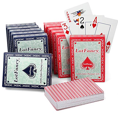 Product Cover LotFancy Jumbo Index Playing Cards, 12 Decks of Cards (6 Blue 6 Red), Large Print, Poker Size, for Texas Hold'em, Blackjack, Pinochle, Euchre Cards Games