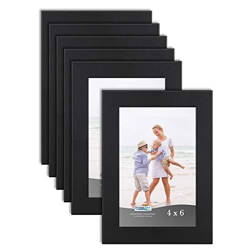 Product Cover Icona Bay 4x6 Picture Frame (6 Pack, Black), Black Sturdy Wood Composite Photo Frame 4 x 6, Wall or Table Mount, Set of 6 Exclusives Collection