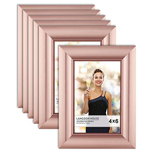 Product Cover Langdon House 4x6 Picture Frame (6 Pack, Rose Gold), Rose Gold Photo Frame 4 x 6, Wall Mount or Table Top, Set of 6 Celebration Collection