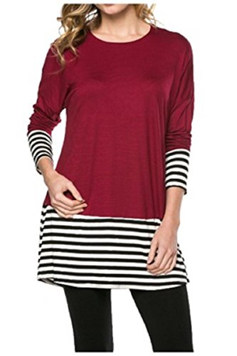 Product Cover CNFIO Womens Casual Striped Tops Long Sleeve T Shirt Loose Fit Oversized Shirts Tunic Tops