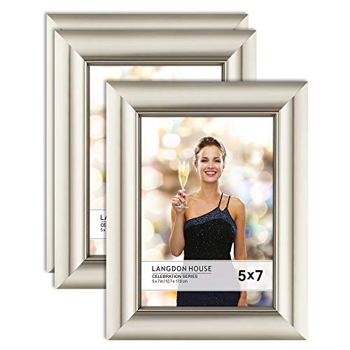 Product Cover Langdon House 5x7 Picture Frame (3 Pack, Champagne), Photo Frame 5 x 7, Wall Mount or Table Top, Set of 3 Celebration Collection