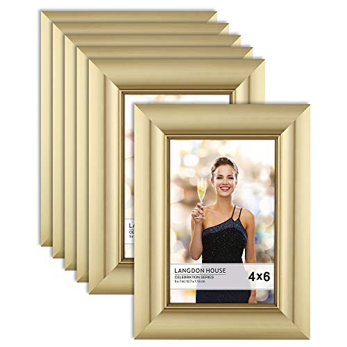 Product Cover Langdon House 4x6 Picture Frame (6 Pack, Gold), Gold Photo Frame 4 x 6, Wall Mount or Table Top, Set of 6 Celebration Collection