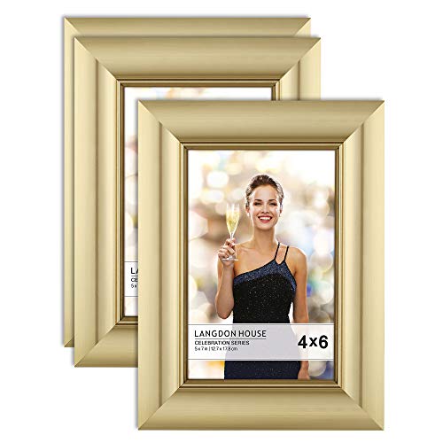 Product Cover Langdon House 4x6 Picture Frame (3 Pack, Gold), Gold Photo Frame 4 x 6, Wall Mount or Table Top, Set of 3 Celebration Collection